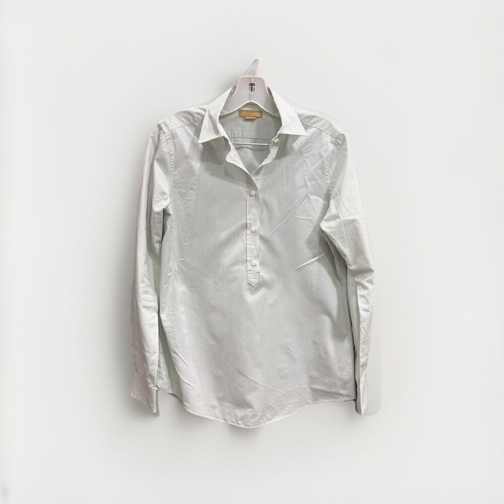 Ann Mashburn Light Green White Stripe Popover Tunic Shirt Whose Size Small